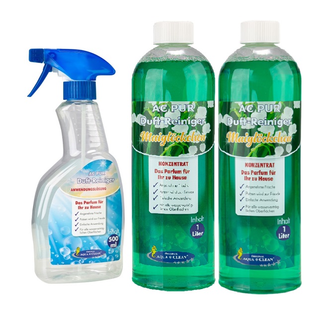 AQUA CLEAN PUR Duft-Reiniger Konzentrat Maiglöckchen 2x 1l inkl. Sprühflasche