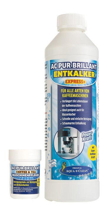 AQUA CLEAN PUR Brillant Kaffee- & Tee Maschinenpfleger Tabs 20 Stück inkl. 500ml Entkalker